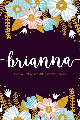 Brianna: Journal | Diary | Agenda | Tagebuch | Diario: 150 pages paginas seiten pagine: Modern Florals First Name Notebook in Rose Pink, Baby Blue & Mustard Yellow on Navy ACH220a Lifestyle