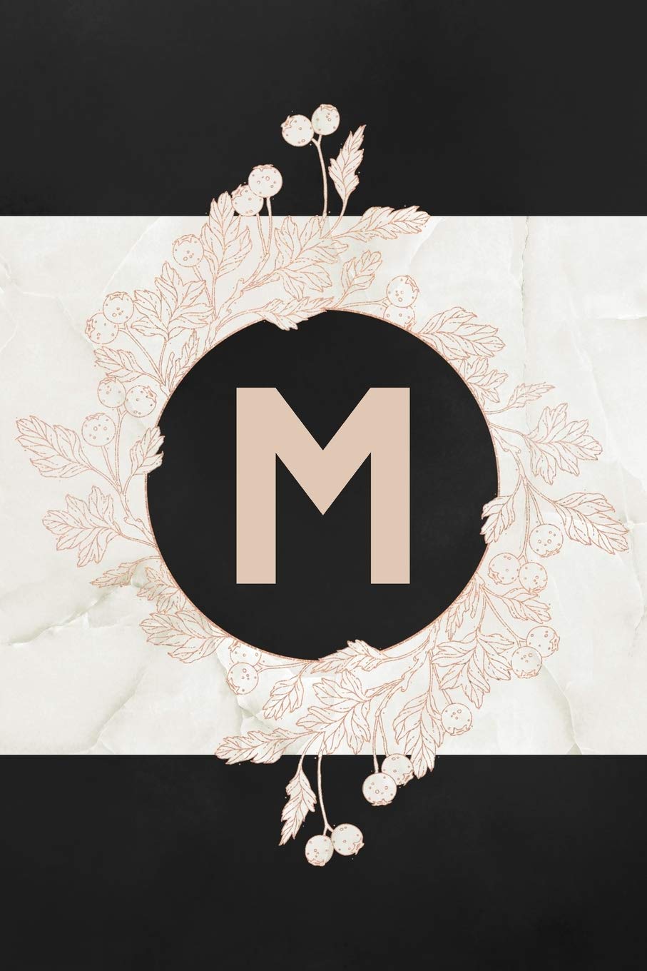 M Monogram Journal: Lined Journal / Notebook - Personalized Initial M Monogrammed Journal for Women - Cute Rose Gold Berries on Stylish Marble Cover Partnership & Love