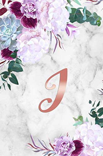 I: Rose Gold Initial Monogram Letter ''I'' Wide Ruled Blank Notebook for Writing & Notes - Grey Marble Personalized Wide Lined Journal & Diary for Girls & Women - Nifty Purple Floral Print Hobbies & Crafts