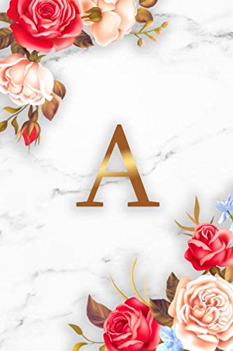 A: Pretty Initial Monogram Letter A Wide Ruled Notebook for Notes & Writing - Girly Floral Personalized Wide Lined Blank Journal & Diary for Women and Girls - Glossy Marble & Gold Print Lifestyle