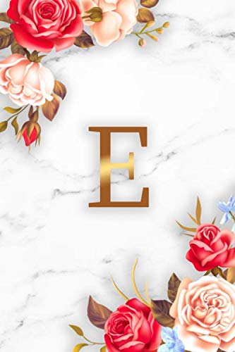 E: Pretty Initial Monogram Letter E Wide Ruled Notebook for Notes & Writing - Girly Floral Personalized Wide Lined Blank Journal & Diary for Women and Girls - Glossy Marble & Gold Print Business, Finance & Career
