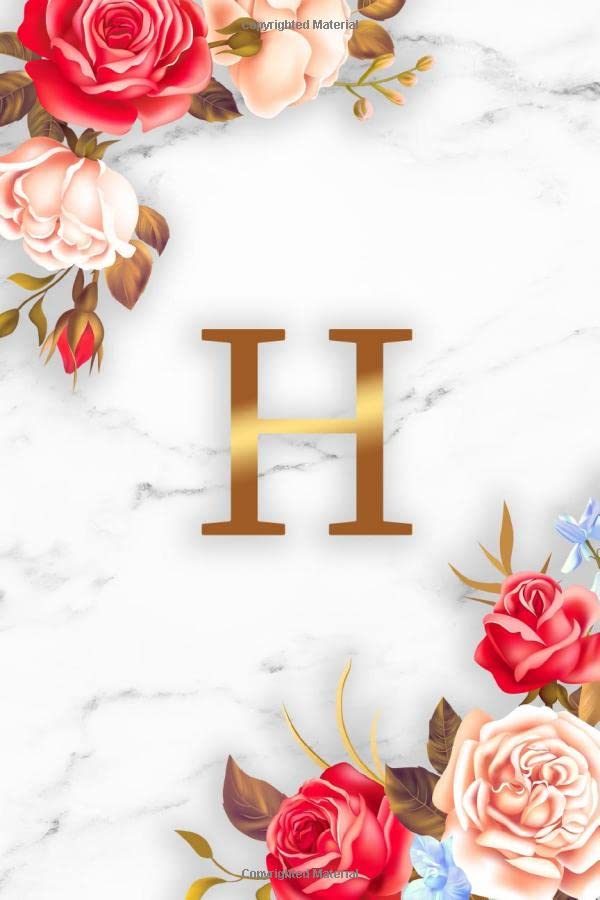 H: Pretty Initial Monogram Letter H Wide Ruled Notebook for Notes & Writing - Girly Floral Personalized Wide Lined Blank Journal & Diary for Women and Girls - Glossy Marble & Gold Print Self-help