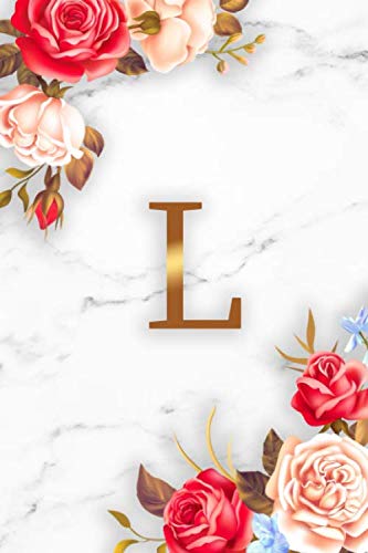 L: Pretty Initial Monogram Letter L Wide Ruled Notebook for Notes & Writing - Girly Floral Personalized Wide Lined Blank Journal & Diary for Women and Girls - Glossy Marble & Gold Print Partnership & Love