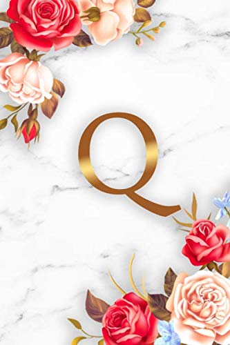 Q: Pretty Initial Monogram Letter Q Wide Ruled Notebook for Notes & Writing - Girly Floral Personalized Wide Lined Blank Journal & Diary for Women and Girls - Glossy Marble & Gold Print Hobbies & Crafts