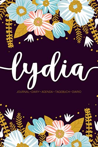 Lydia: Journal | Diary | Agenda | Tagebuch | Diario: 150 pages paginas seiten pagine: Modern Florals First Name Notebook in Rose Pink, Baby Blue & Mustard Yellow on Navy ACH472a Lifestyle