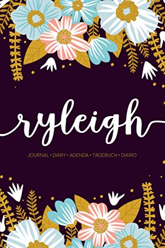 Ryleigh: Journal | Diary | Agenda | Tagebuch | Diario: 150 pages paginas seiten pagine: Modern Florals First Name Notebook in Rose Pink, Baby Blue & Mustard Yellow on Navy ACH529a Lifestyle