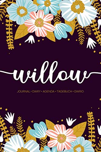 Willow: Journal | Diary | Agenda | Tagebuch | Diario: 150 pages paginas seiten pagine: Modern Florals First Name Notebook in Rose Pink, Baby Blue & Mustard Yellow on Navy ACH562a Lifestyle
