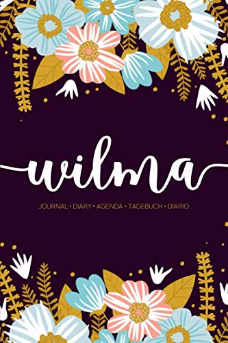 Wilma: Journal | Diary | Agenda | Tagebuch | Diario: 150 pages paginas seiten pagine: Modern Florals First Name Notebook in Rose Pink, Baby Blue & Mustard Yellow on Navy ACH563a Lifestyle