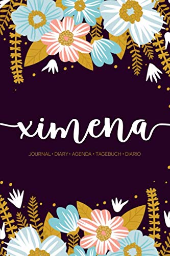 Ximena: Journal | Diary | Agenda | Tagebuch | Diario: 150 pages paginas seiten pagine: Modern Florals First Name Notebook in Rose Pink, Baby Blue & Mustard Yellow on Navy ACH564a Lifestyle