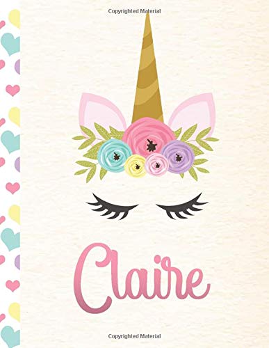Claire: Personalized Unicorn Dot Grid Bullet Journal/Notebook For Girls With Pink Name - 8.5x11 110 Pages Dotted Journal Diary Paper Essays & Short Stories