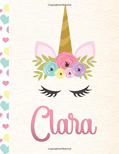 Clara: Personalized Unicorn Dot Grid Bullet Journal/Notebook For Girls With Pink Name - 8.5x11 110 Pages Dotted Journal Diary Paper Essays & Short Stories