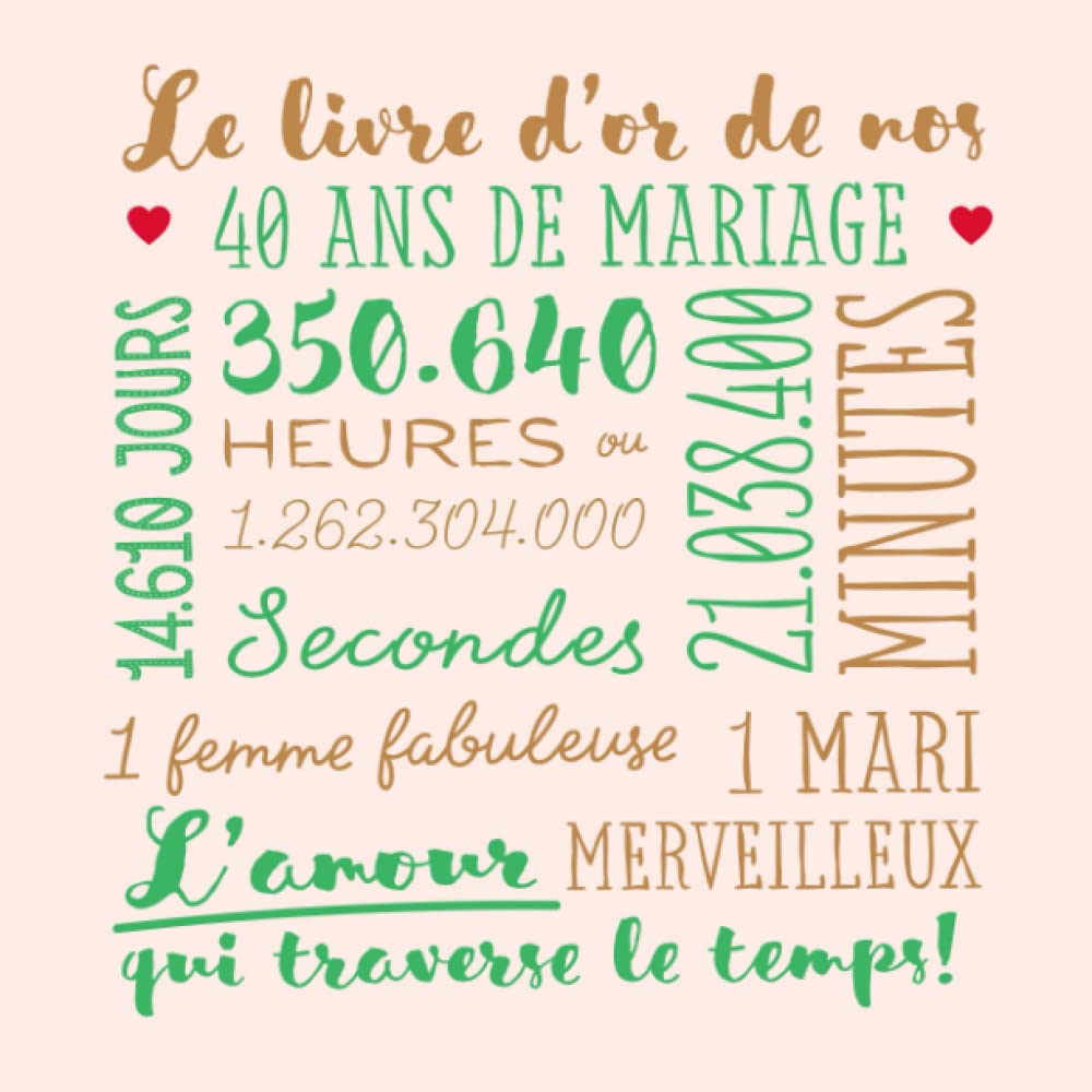 Le livre d'or de nos 40 ans de mariage: Décoration pour les noces d'émeraude - Livre d'or pour la fête du 40e anniversaire de mariage - Un bel album déco - écrites par les amis et la famille book