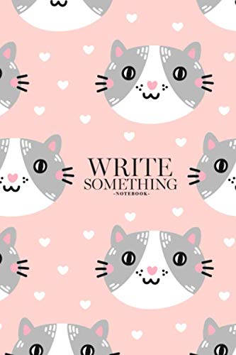 Notebook - Write something: Cute cat muzzle on a pink background with hearts notebook, Daily Journal, Composition Book Journal, College Ruled Paper, 6 x 9 inches (100sheets) Learning & Reference