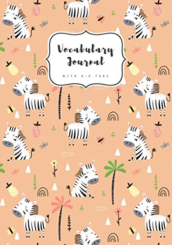 Vocabulary Journal with A-Z Tabs: A5 Medium 2 Columns Notebook | Alphabetical Index | Cute Zebra Palm Tree Design Orange book