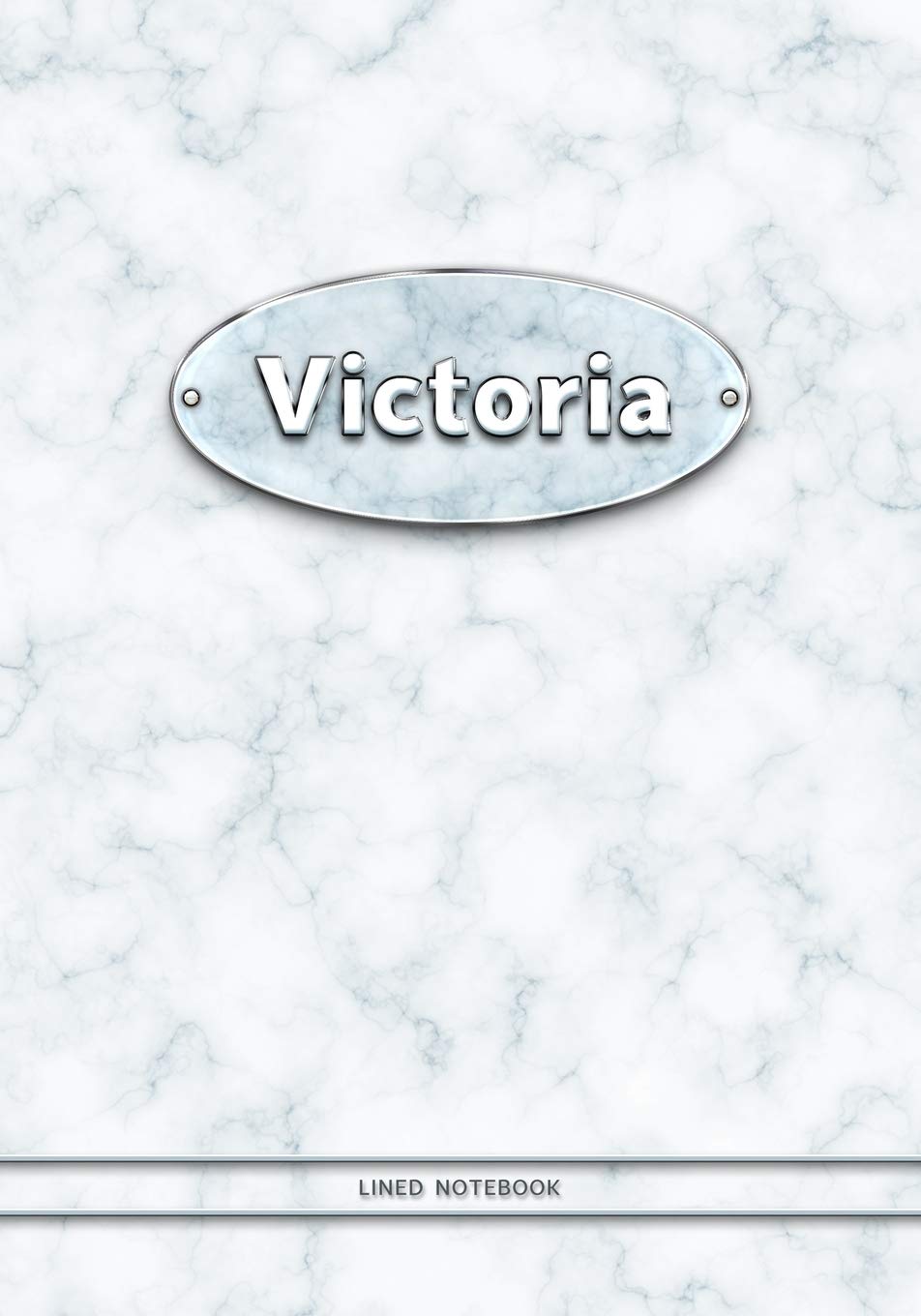 Victoria - Lined Notebook: College Ruled Blank Pages Plus Extra Date Neutral Calendar (12 Months) and Notepad Sketch Designs. Cover Print White Marble ... with Silver-Imitating Name Illustration. Partnership & Love