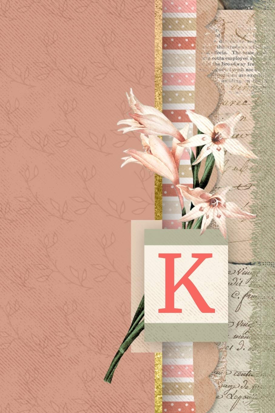 K: Vintage Art Journal Monogram Letter K | Peach Floral Personalized Blank Lined Journal | Gift for Women & Girls Essays & Short Stories