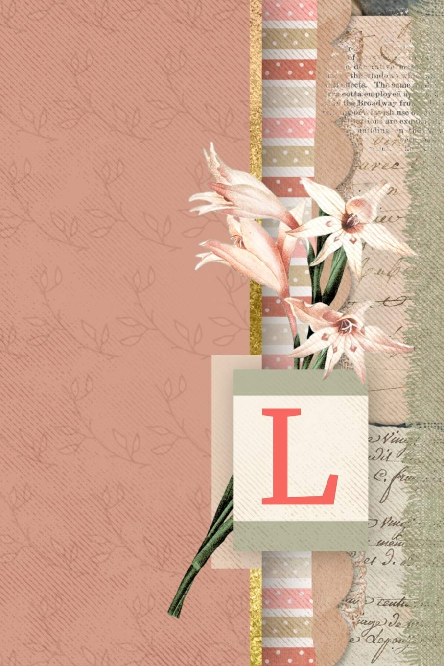 L: Vintage Art Journal Monogram Letter L | Peach Floral Personalized Blank Lined Journal | Gift for Women & Girls Essays & Short Stories