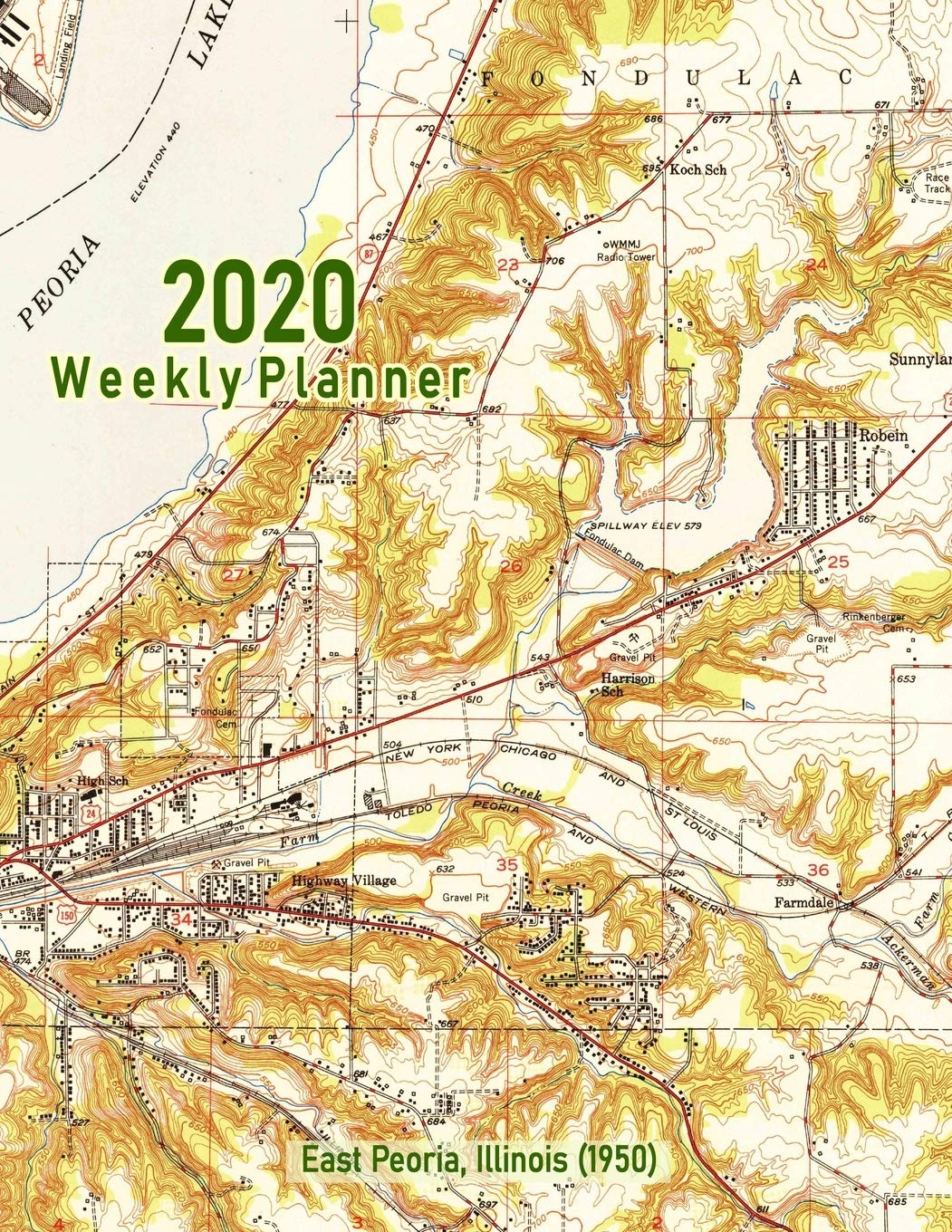 2020 Weekly Planner: East Peoria, Illinois (1950): Vintage Topo Map Cover Nature & Animals