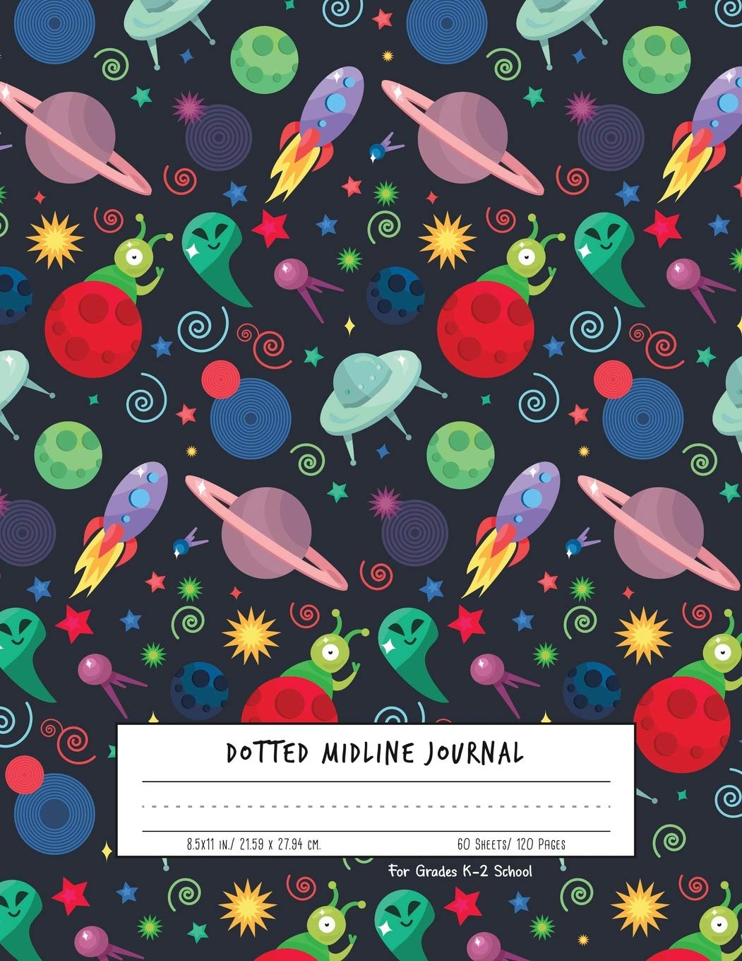 Dotted Midline Journal For Grades K-2 School: Dashed Midline And Picture Space School Exercise Book | 120 Story Pages | Rocket (Space Astronomy) Geology & Geography
