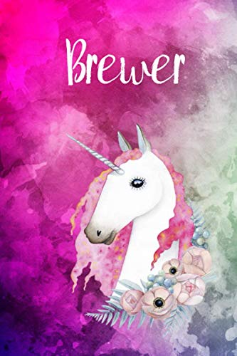 Brewer: Cute Unicorn Notebook Writing Journal for Girls, 6x9 Lined Writing Paper|121pages,Personalized With Job's title, Notebook for Women and Girls, Notebook/Journal/Planner Gift Self-help