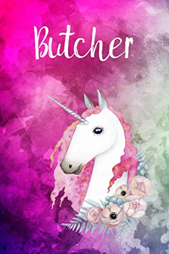Butcher: Cute Unicorn Notebook Writing Journal for Girls, 6x9 Lined Writing Paper|121pages,Personalized With Job's title, Notebook for Women and Girls, Notebook/Journal/Planner Gift Self-help