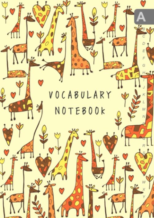 Vocabulary Notebook: A5 Notebook 3 Columns Medium | A-Z Alphabetical Sections | Funny Drawing Giraffe Design Yellow Media & Communication