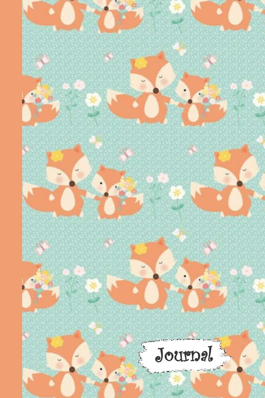 Journal: Mommy & Baby Fox with Flowers Blue Diary with Blank Lined Notebook Paper Self-help