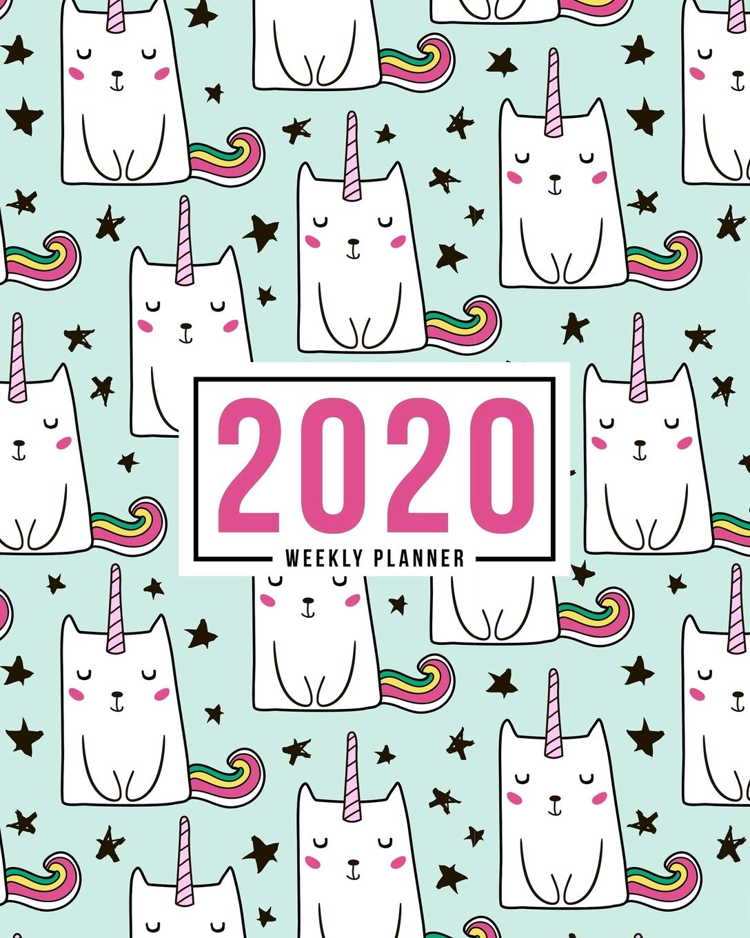 2020 Weekly Planner: Jan 1, 2020 to Dec 31, 2020: Monthly & Weekly View Planner & Organizer: Cute Cat Unicorns on Green: 978-1-7008-0335-1 Business, Finance & Career