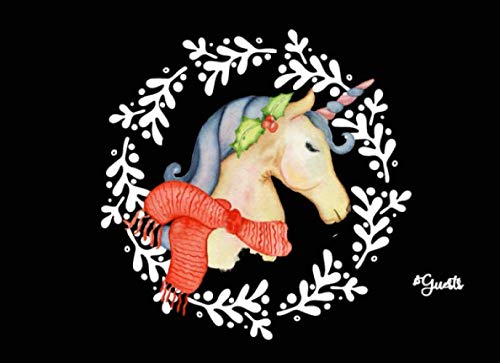Guests: Unicorn in Red Scarf Guest Book, Christmas, Family Reunion, Friend Birthday Wedding Party Gift Keepsake Guestbook, White Wreath on Black Cooking & Enjoying