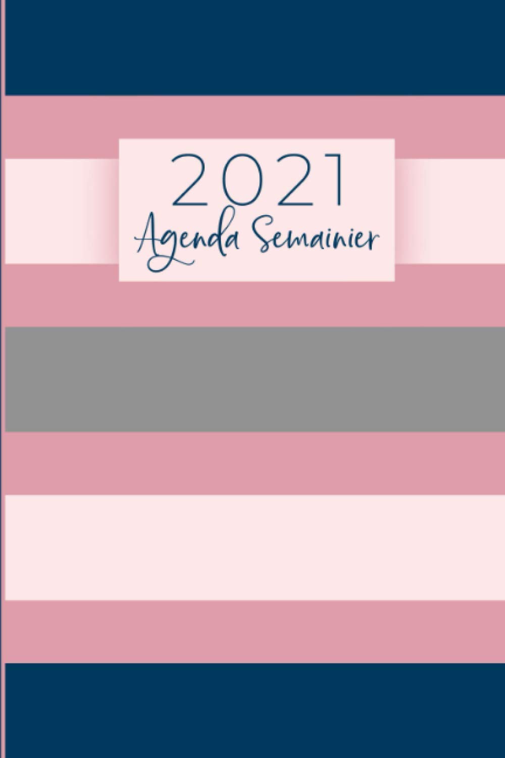 Agenda Semainier: Planificateur Organisateur | 1 Semaine sur 2 Pages | Planner Mensuel | Format A5 | Rayures Bleu Rose Gris (Janvier à Décembre 2021, Band 1) Business, Finance & Career