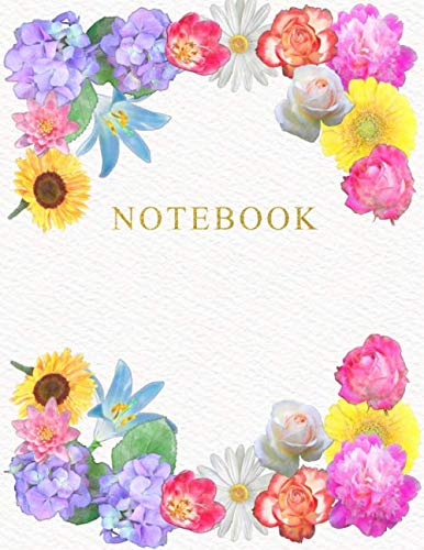 Notebook: Lined – College Ruled - Blank - Table of Content - Diary, Journal, Composition Book, Doodles, Sketchbook - Elegant Flower Design with Gold Glittered lettering - Type2 Garden & Plants