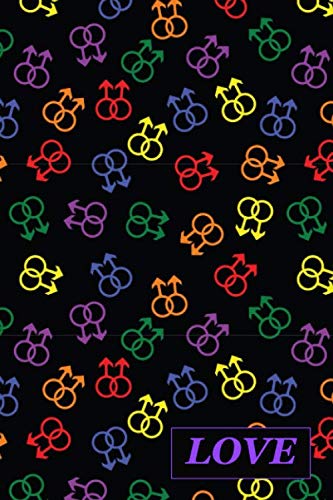 LOVE: double male sign, LGBT, pride, lined journal, blank notebook, 6"x 9", 100 pages for writing notes. LGBTQ+