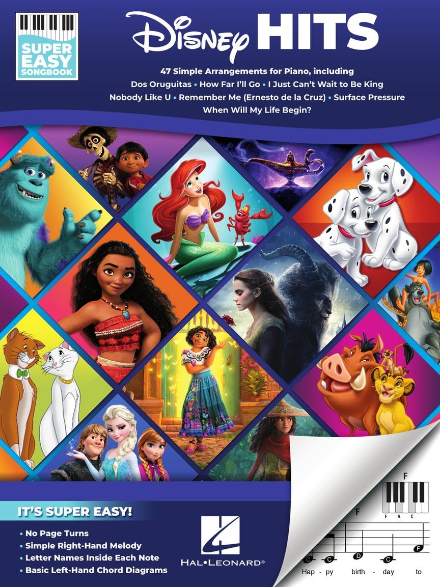 Disney Hits - Super Easy Songbook. Easy Piano.: 47 Simple Arrangements for Piano With Lyrics Sheet Music