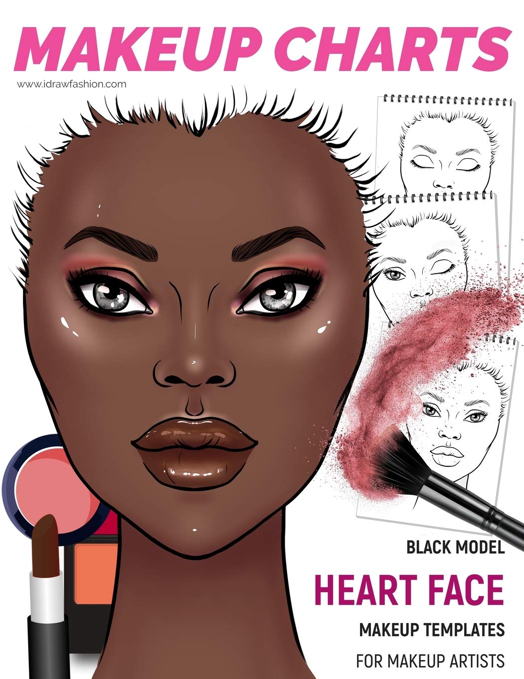 Makeup Charts - Face Templates for Makeup Artists: Black Model - HEART face shape book
