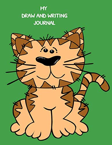 MY DRAW AND WRITING JOURNAL: Kids Story Journal Green Cat Composition Book, Blank Paper with Dotted Midline and Picture Space, 8.5 x 11 School Exercise Story Media & Communication