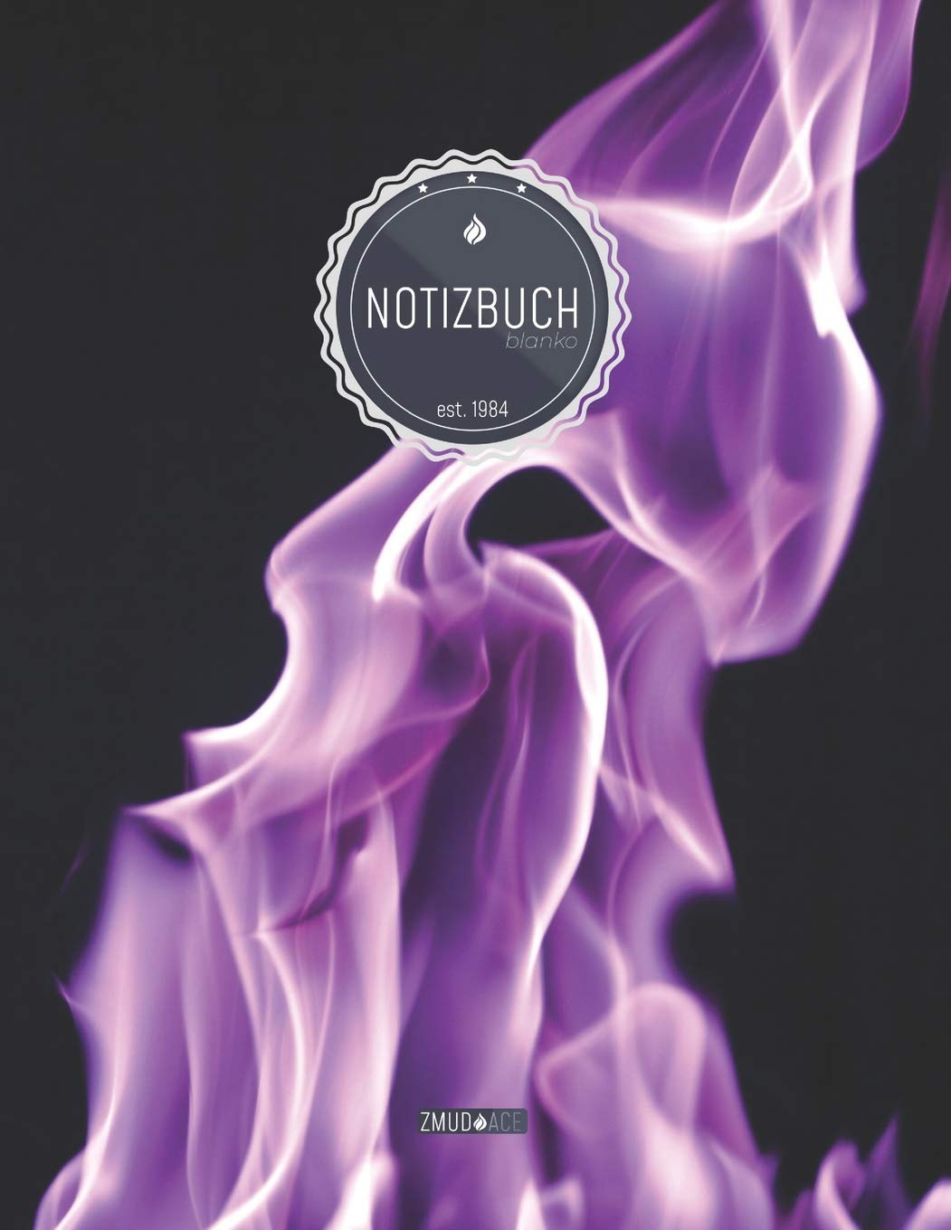 ZMUDACE Notizbuch Blanko: in DIN A4 Softcover | "ZB083 Lila Flamme" |156 leere Seiten mit persönlichem Register + Seitenzahlen | Zeichenbuch, ... Malbuch, Notizheft zum Selbstgestalten Essays & Short Stories