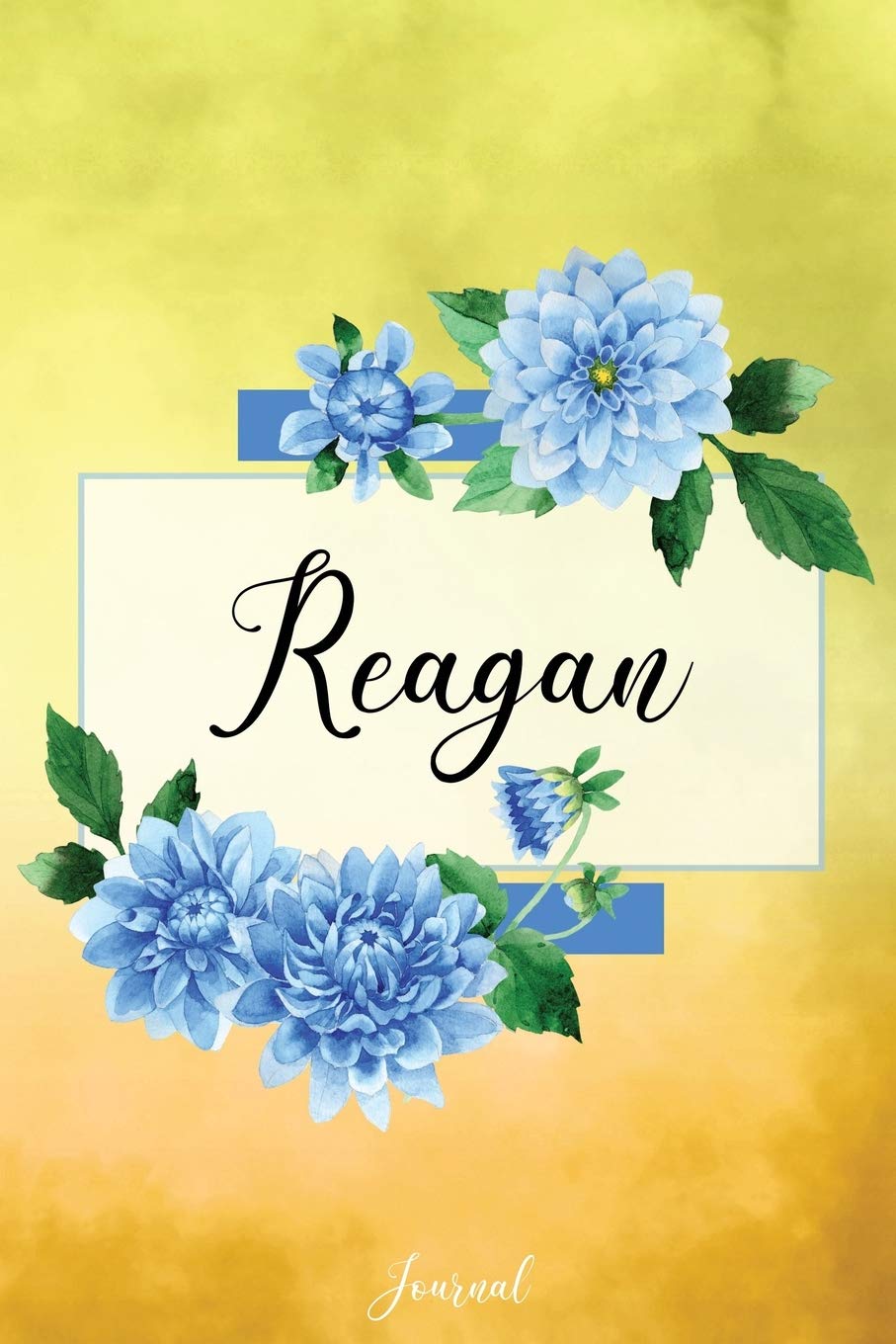 Reagan Journal: Blue Dahlia Flowers Personalized Name Journal/Notebook/Diary - Lined 6 x 9-inch size with 120 pages book