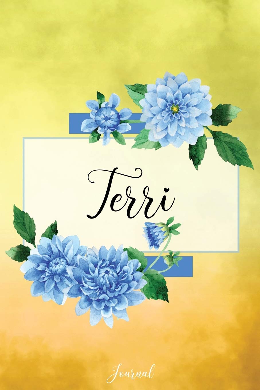 Terri Journal: Blue Dahlia Flowers Personalized Name Journal/Notebook/Diary - Lined 6 x 9-inch size with 120 pages book