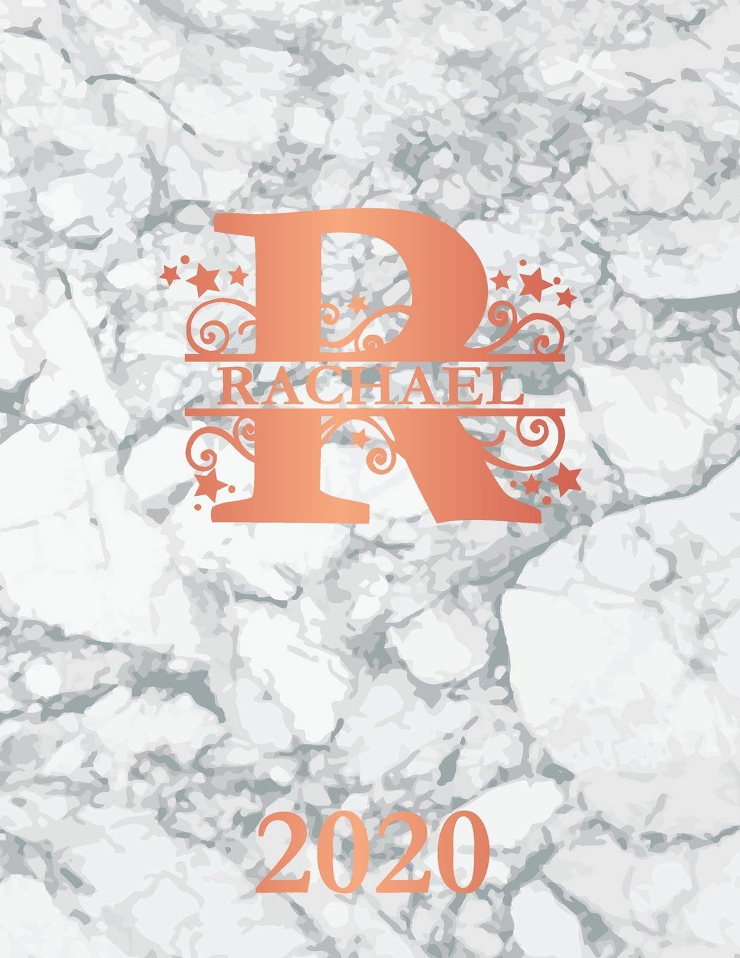 Rachael: 2020. Personalized Name Weekly Planner 2020. Monogram Letter R Notebook Diary. White Marble & Rose Gold Cover. Datebook Calendar Schedule book