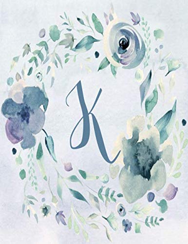 Notebook 8.5”x11”, Letter K - Blue Purple Floral Design: College-ruled lined format exercise book with flowers and alphabet letters, initials ... Floral Design Notebook 8.5”x11”, Band 11) Learning & Reference