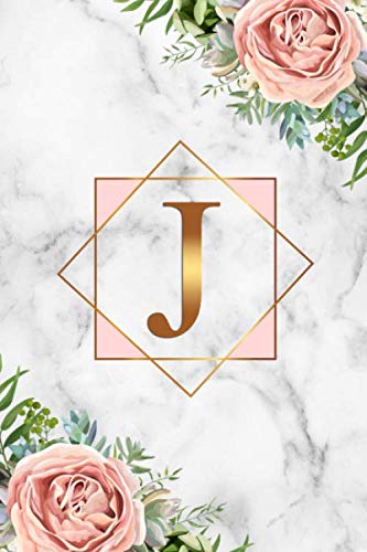 J: Pretty Marble Initial Monogram Letter J Blank Dot Grid Bullet Notebook for Writing & Notes - Personalized Journal & Diary for Girls & Women with ... - Adorable Tropical Pink & Gold Floral Print Education & Training