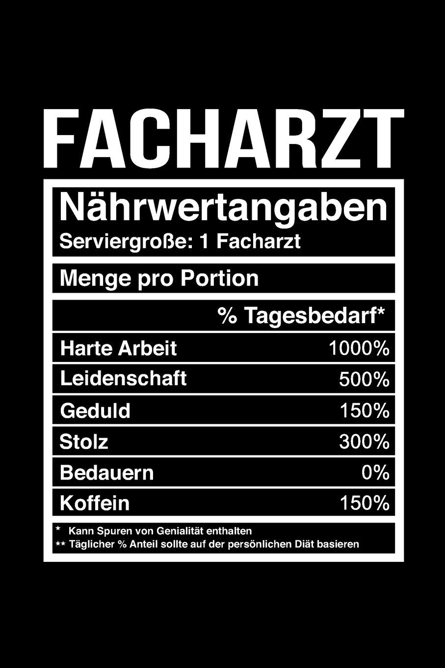 Facharzt Nährwertangaben Notizbuch: Notizbuch für Facharzt 6x9 Din A5 liniert Medicine
