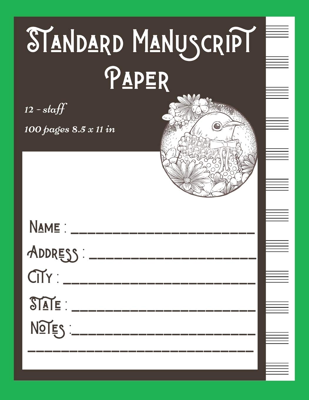 Standard Manuscript Paper 12-staff 100 pages 8.5 x 11 in: Music Manuscript Paper Sheet Music