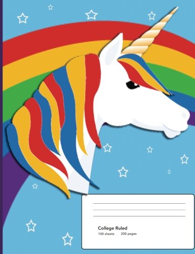 Composition Notebook: Rainbow Unicorn College Ruled 200 Pages Book (7.44 x 9.69) Books