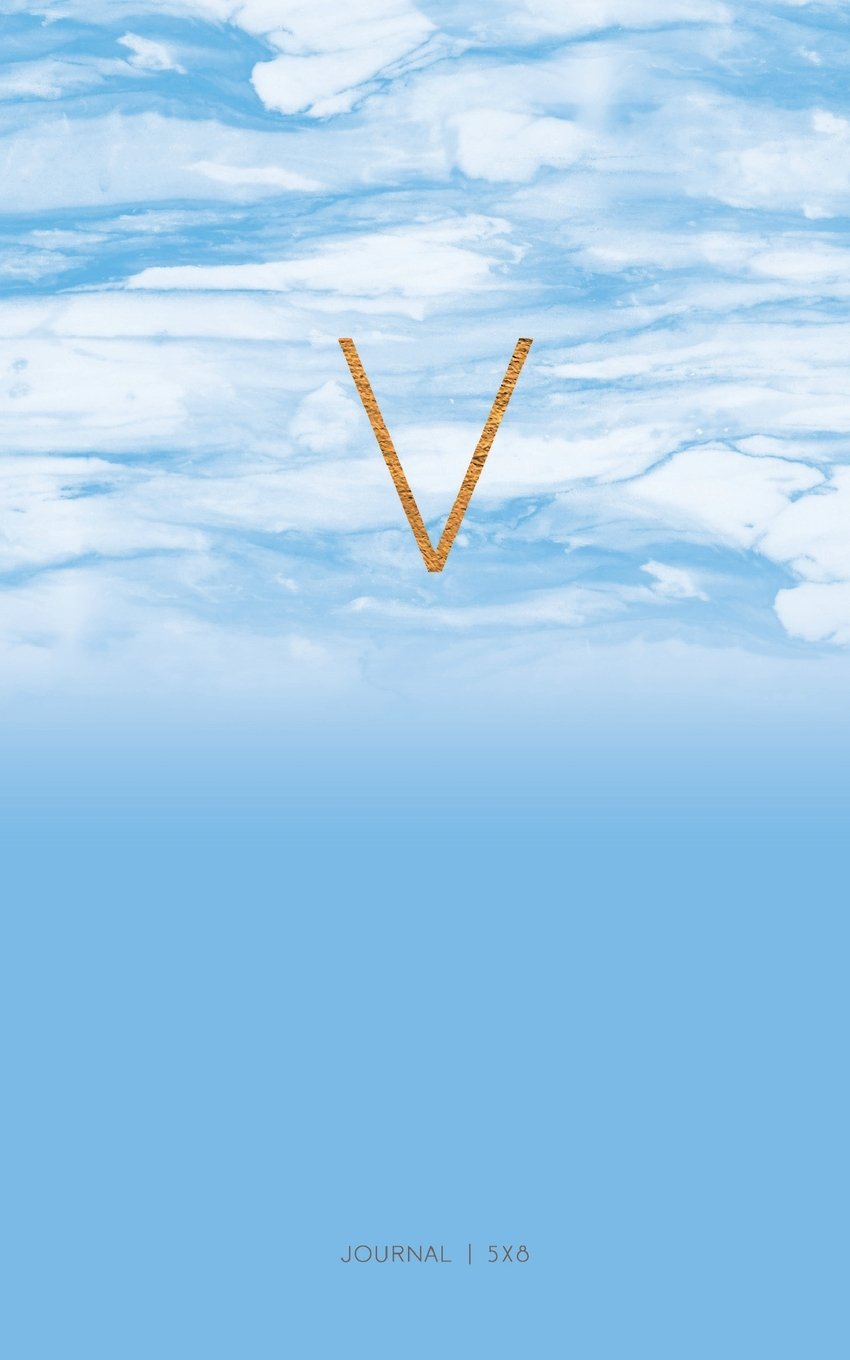 V Journal 5x8: Blue Ombre Marble Notebook With Initial Letter Books