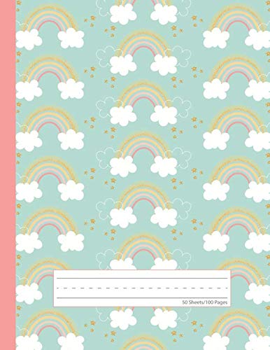 Rainbow Glitter Clouds - Primary Story Journal: Picture Space And Dotted Midline | Grades K-2 School Exercise Book | 100 Story Pages - Blue Sky Books