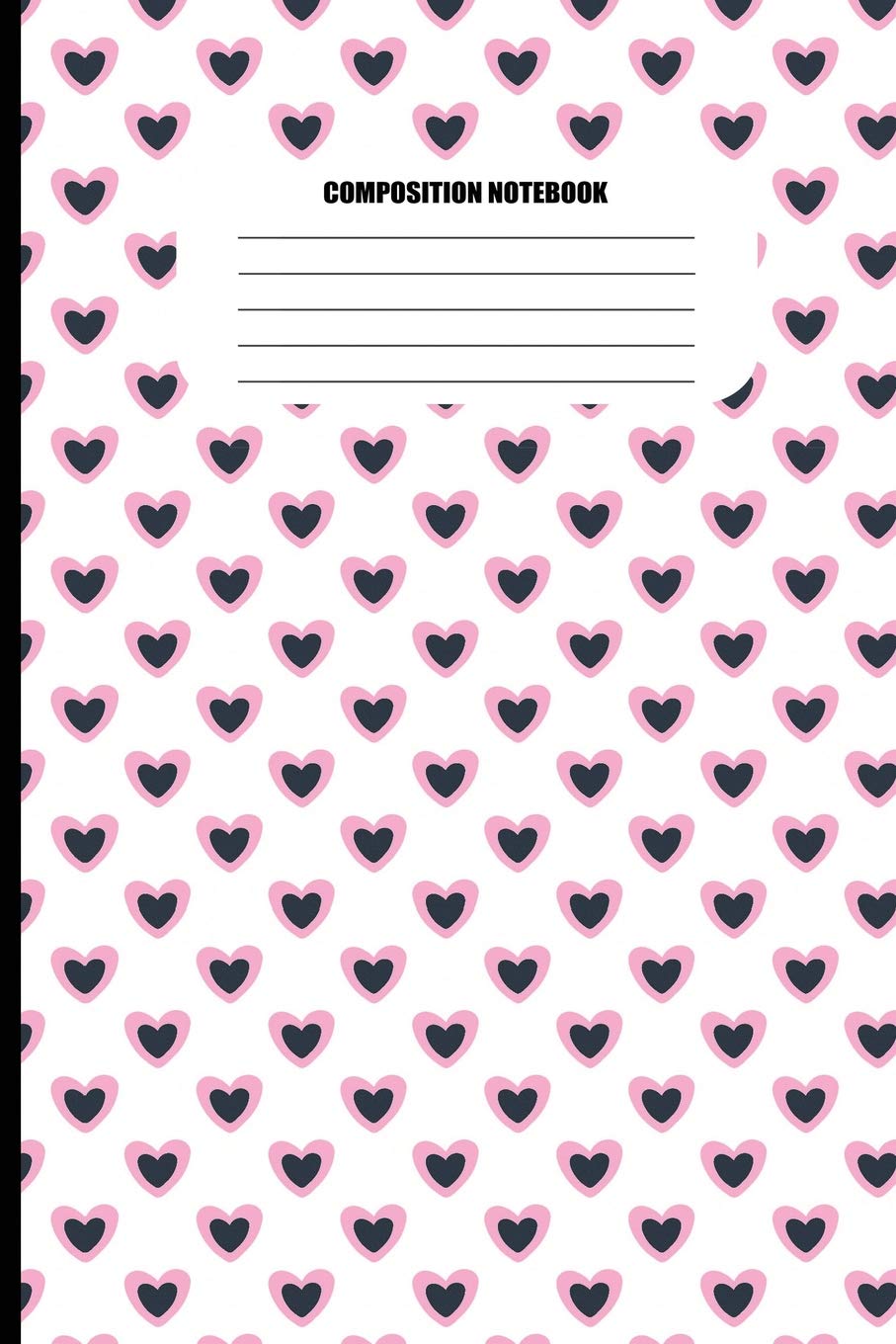 Composition Notebook: Pink Heart with Black Heart Center Pattern / White Background (100 Pages, College Ruled) Business, Finance & Career