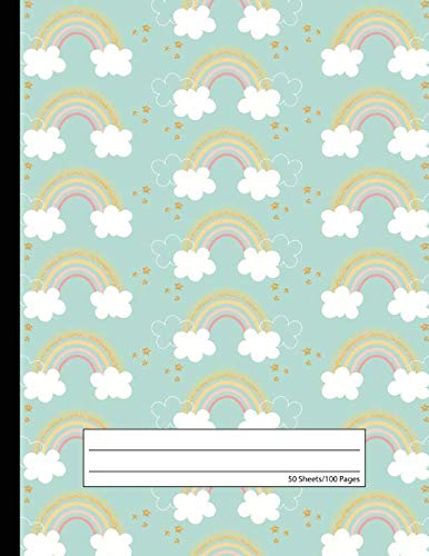 Rainbow Glitter Clouds Notebook - Wide Ruled: Composition School Exercise Book For Writing and Taking Notes | 100 Lined Pages - Blue Sky Books