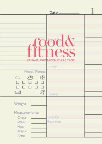 Food&Fitness - Ernährungstagebuch 90 Tage: nummerierte Seiten | zum Ausfüllen | handliches Format | gebunden | Softcover | 1 Seite 1 Tag book