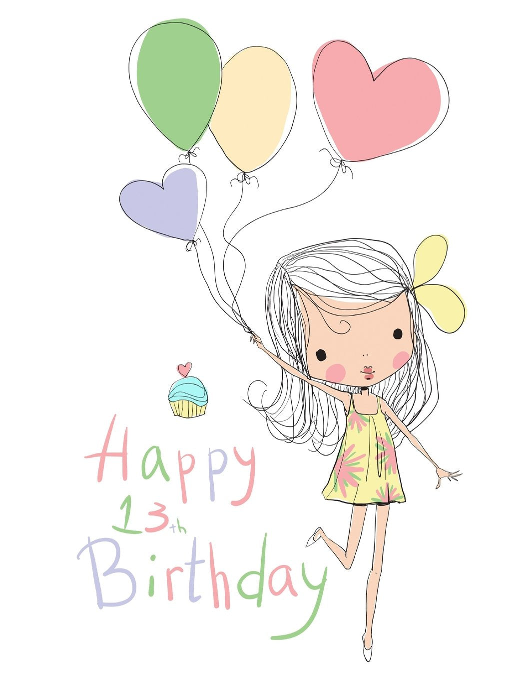 Happy 13th Birthday: Notebook, Journal, Diary, 105 Lined Pages, Cute Birthday Gifts for 13 Year Old Girls, Teens, Daughter, Granddaughter, Book Size 8 1/2" x 11" Books